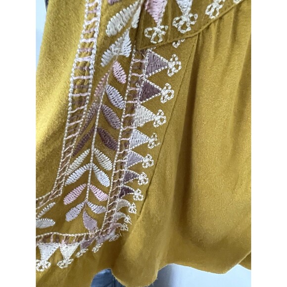 Free People Gold Mustard Embroidered Flowy Tank Top Oversized Fit SZ XS - Picture 9 of 16